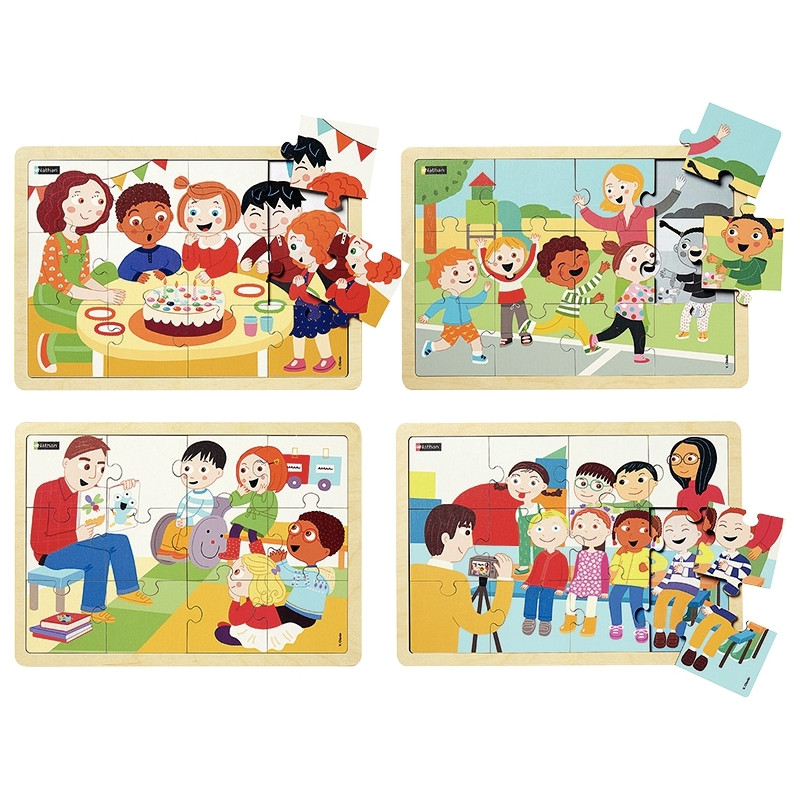 Lot de 4 puzzles, les bons moments à l'école