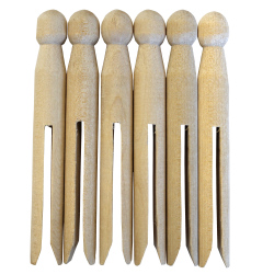 Pince à linge en bois naturel tête ronde - 11 cm - X6