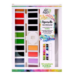 Palette aquarelle 18 godets pliable couleurs florales