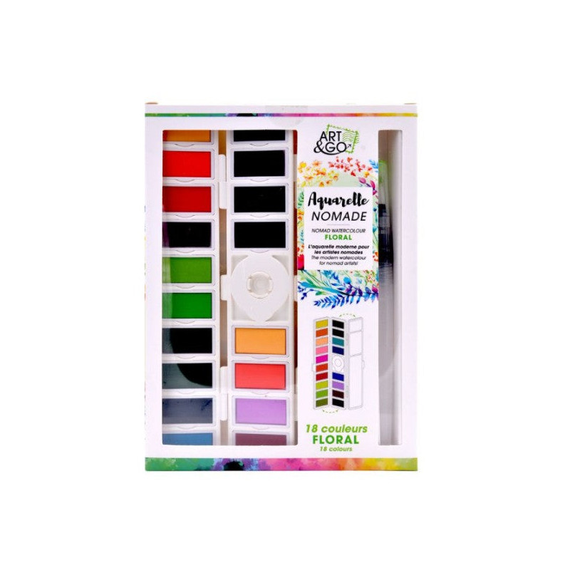 Palette aquarelle 18 godets pliable couleurs florales