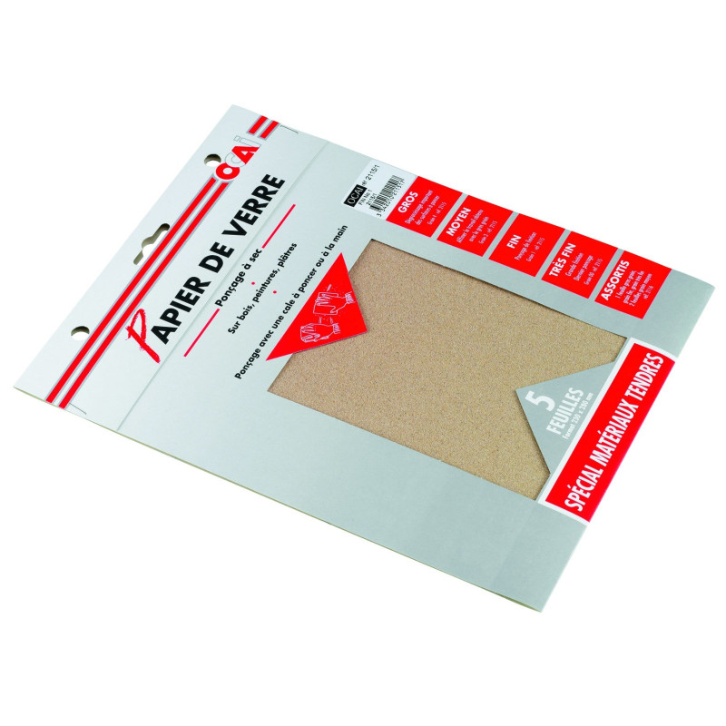 Papier de verre, pochette de 5 feuilles - Fin