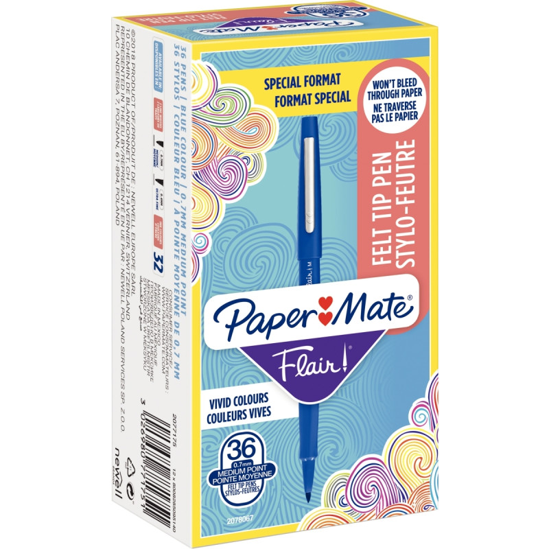 Pack de 36 feutres Flair bleus dont 6 gratuits