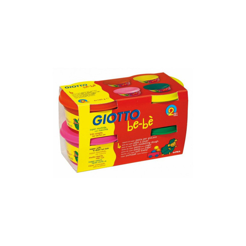 Pâte à modeler Be-Bè - 4x100g-Rouge/jaune/rose/vert