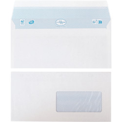 Paquet de 50 enveloppes blanches 110x220mm 80g bande siliconée fenêtre