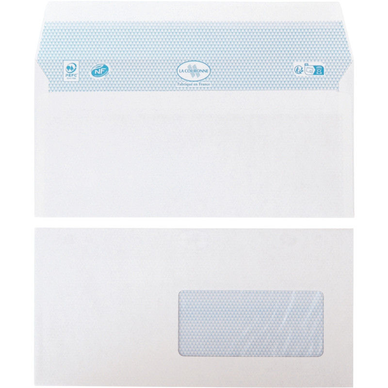 Paquet de 50 enveloppes blanches 110x220mm 80g bande siliconée fenêtre