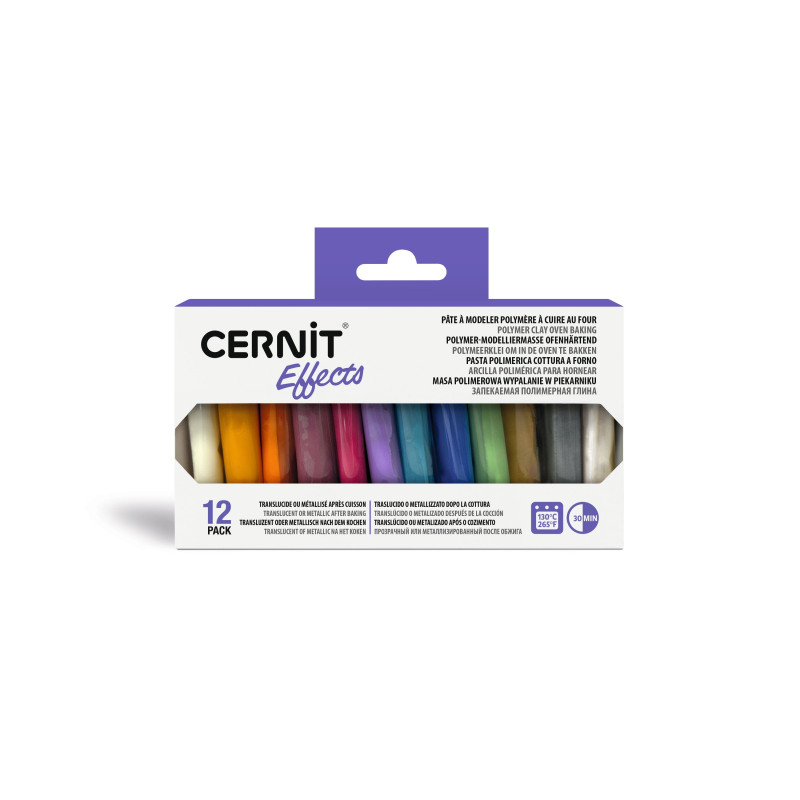 Set 12 mini-pains 25g pâte polymère Cernit - Couleurs effets