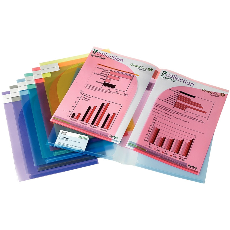 Paquet de 12 chemises double poche en polypropylène 20/100ème, coloris