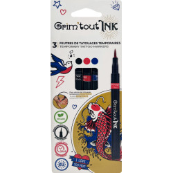 Gamme Grim'Tout Ink - Set 3 feutres de tatouage temporaire - couleurs