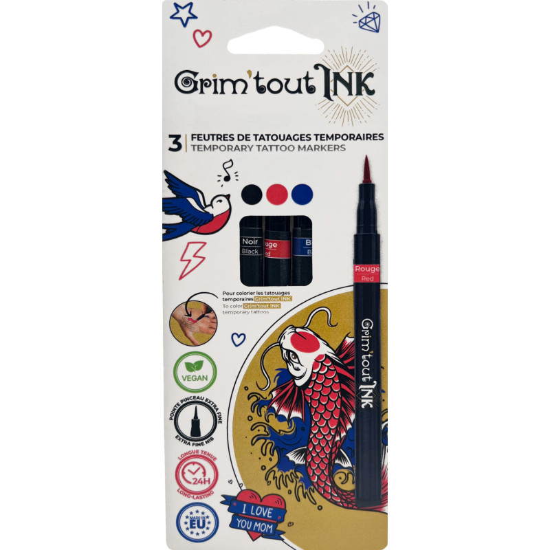 Gamme Grim'Tout Ink - Set 3 feutres de tatouage temporaire - couleurs