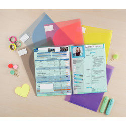 Paquet de 12 chemises double poche en polypropylène 20/100ème, coloris