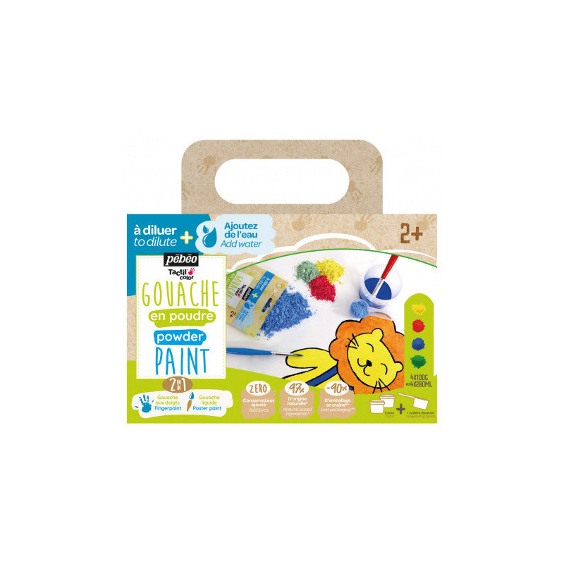 Gouache en poudre Tactilcolor set de 4 x 100gr + accessoires