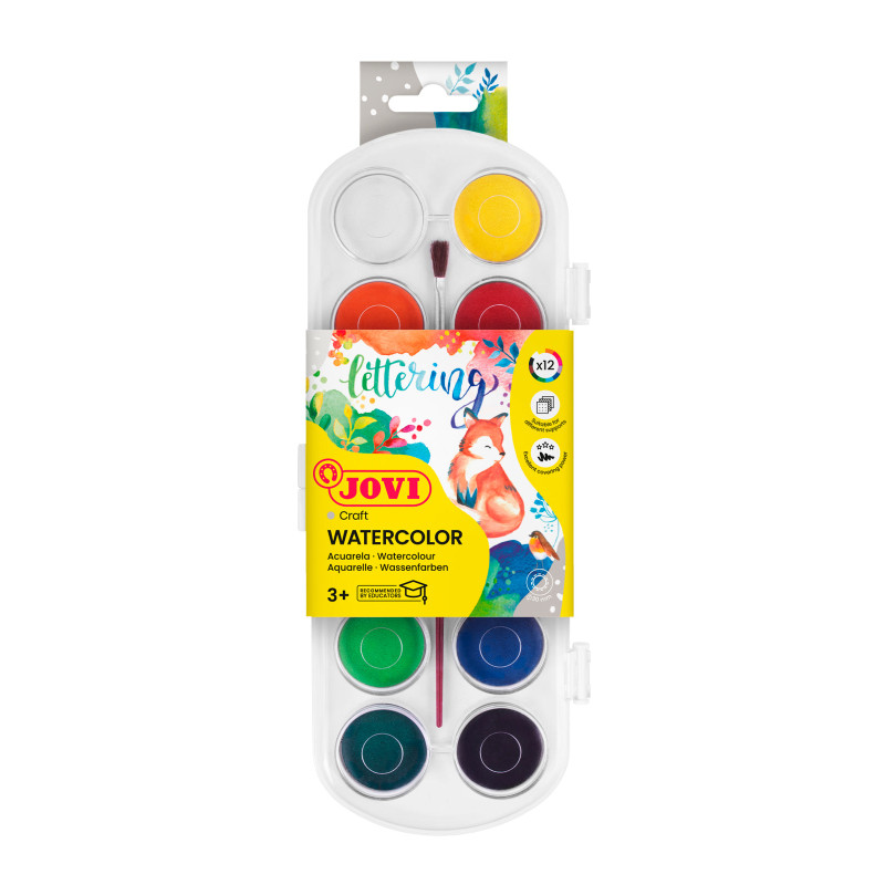Boîte Aquarelle 12 pastilles 30 mm couleurs assorties + pinceau