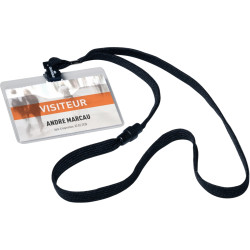 Paquet de 10 kits pochette badge + lacet textile noir