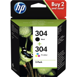 HP 304 pack de 2 cartouches d'encre noire et trois couleurs authentiqu