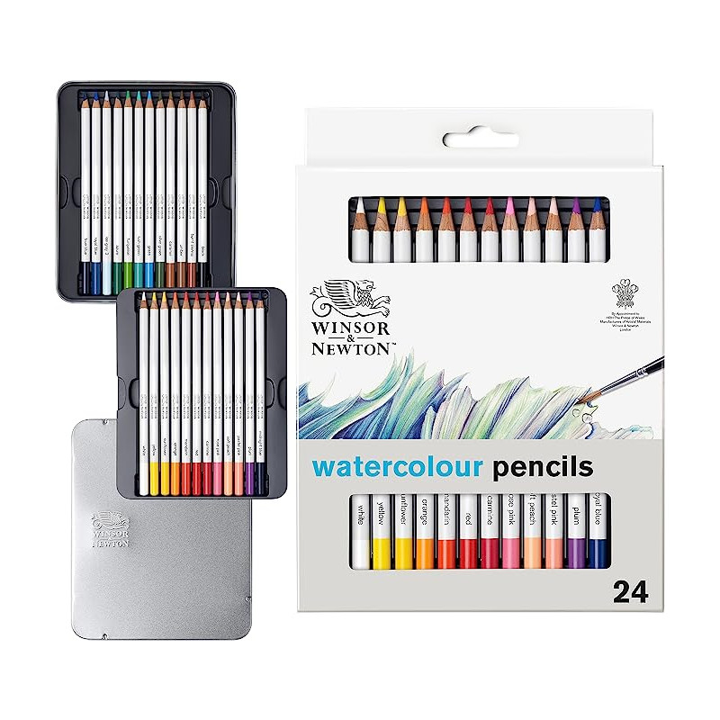 Boîte métal de 24 crayons couleurs aquarellables