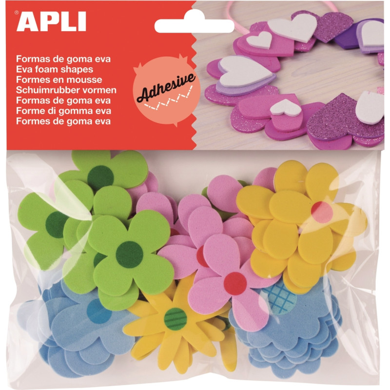 Sachet de 40 fleurs en mousse adhésive couleurs assorties