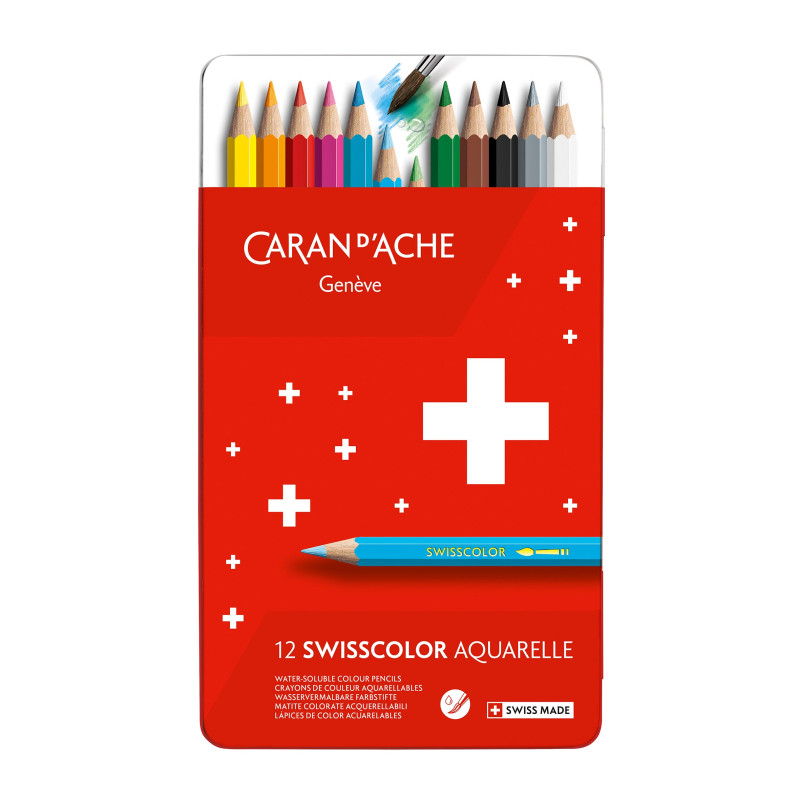 Boite métal de 12 crayons aquarelle Swisscolor