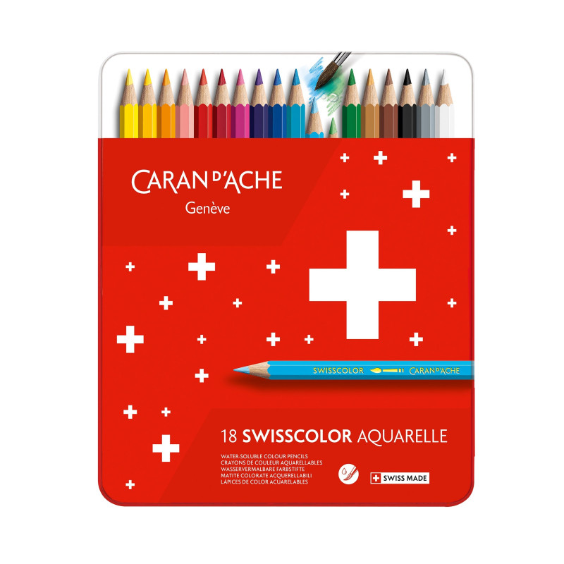 Boite métal de 18 crayons aquarelle Swisscolor