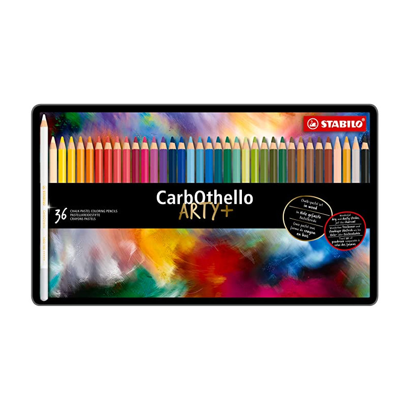 Boîte métal de 36 crayons de couleur fusain pastel CarbOthello ARTY+