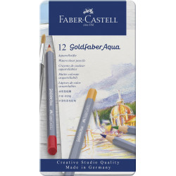 Boîte métal de 12 crayons de couleurs aquarellables Goldfaber Aqua