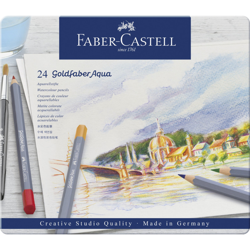 Boîte métal de 24 crayons de couleurs aquarellables Goldfaber Aqua