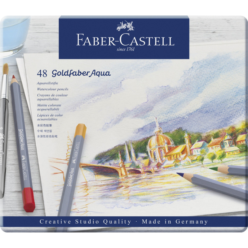 Boîte métal de 48 crayons de couleurs aquarellables Goldfaber Aqua