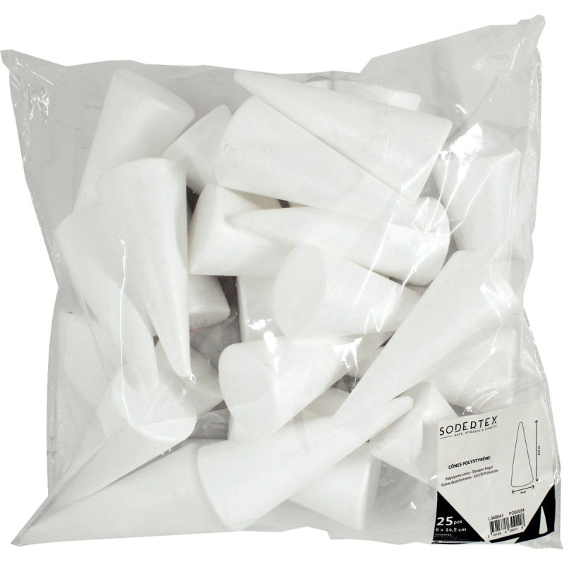Lot de 25 cônes en styropor, hauteur 14,5 cm, diamètre 6 cm