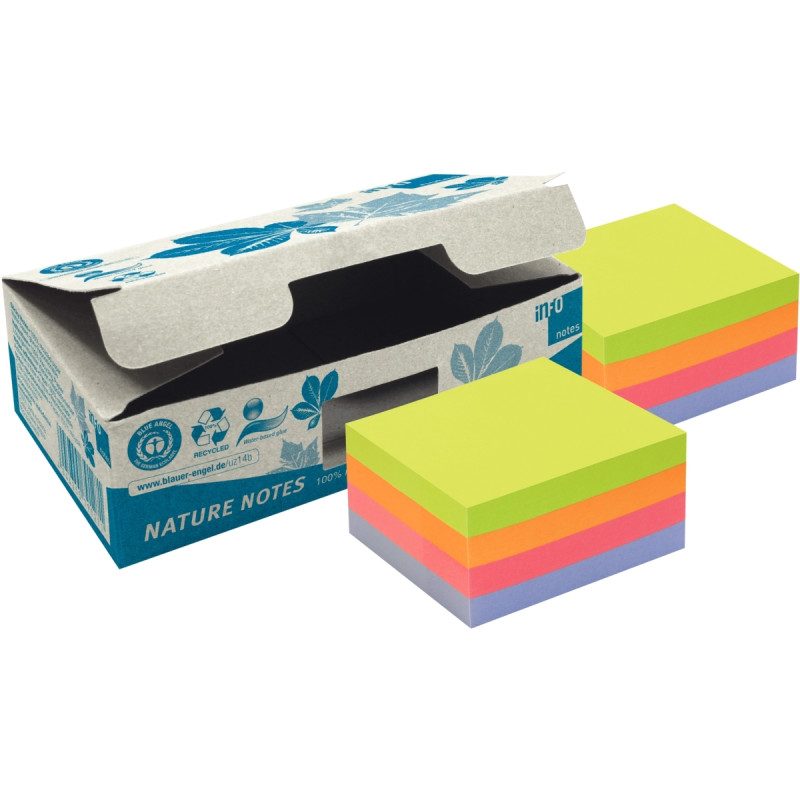 Lot de 2 cubes 400 feuilles adhésives repositionnables recyclées 75 x