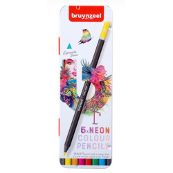 Boîte metal 6 crayons de couleurs fluos