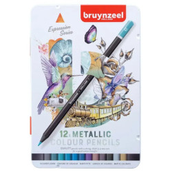 Boîte metal 12 crayons de couleurs métalliques