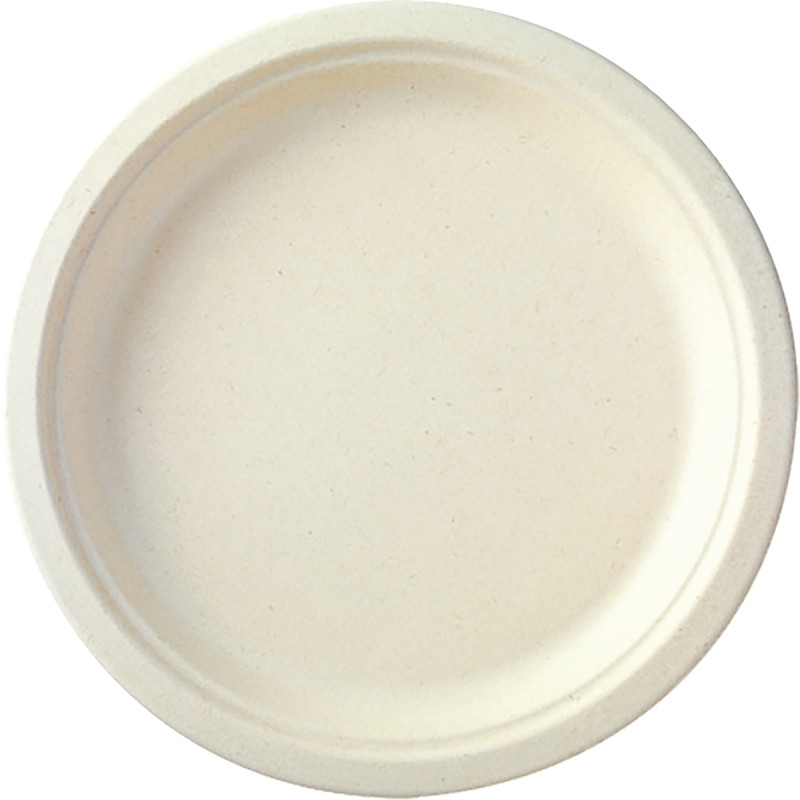 Paquet de 50 assiettes en fibres de cannes diamètre 26cm blanches