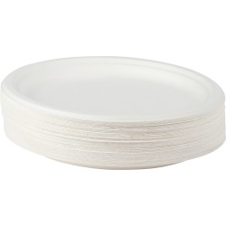 Paquet de 50 assiettes en fibres de cannes diamètre 26cm blanches