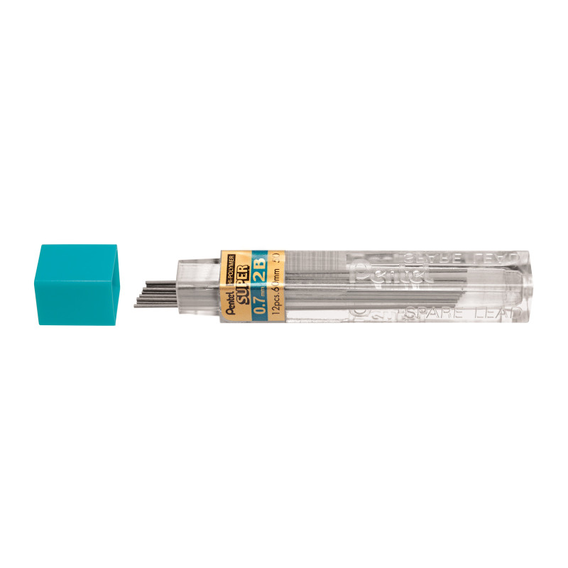 Etui de 12 mines graphite Hi-polymer SUPER diamètre 0,7 mm. 2B