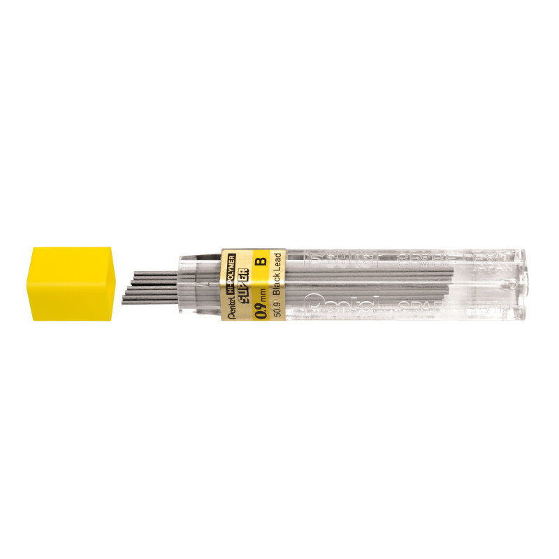 Etui de 12 mines graphite Hi-polymer SUPER diamètre 0,9 mm. B