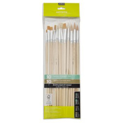 Pochette de 20 pinceaux Plats & Ronds assortis - soie beau blanc & pol
