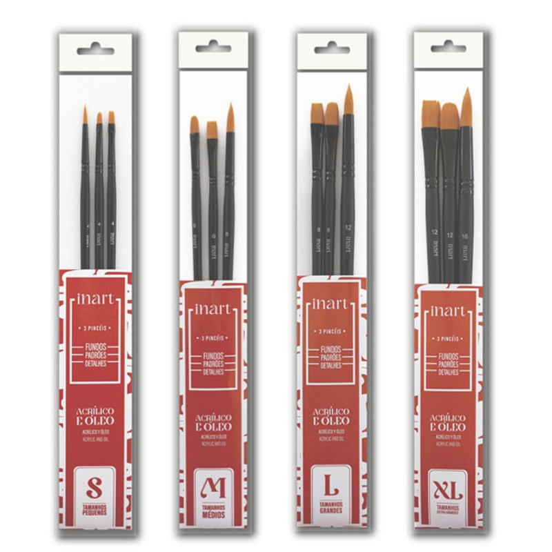 Set de 3 pinceaux Huile/Acrylique - 4 tailles - Inart - Taille M
