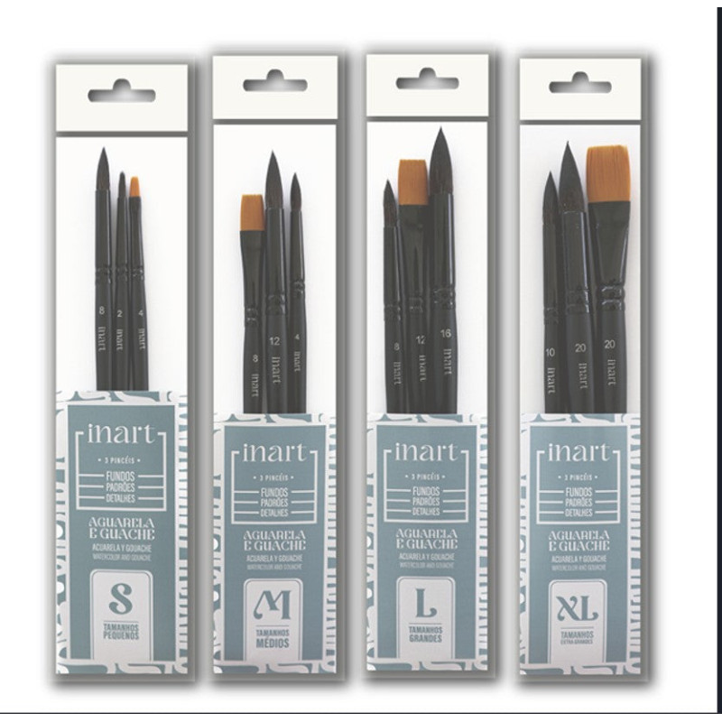 Set de 3 pinceaux Aquarelle - 4 tailles - Inart - Taille L