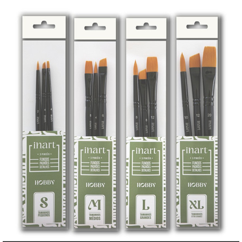 Set de 3 pinceaux Loisirs - 4 tailles - Inart - Taille M