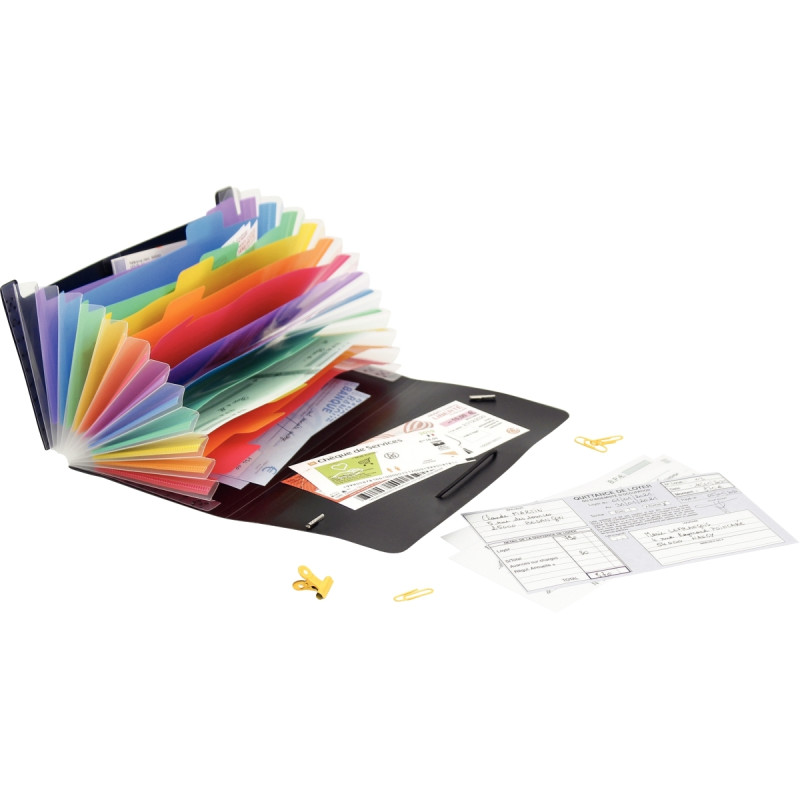 Trieur extensible format chèque RAINBOW CLASS en polypropylène, 12 com