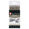 Set de 6 feutres noirs Pigma micron 005/ 01/ 02/ 03/ 05/ 08mm