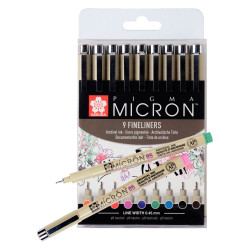 Set de 9 feutres couleurs assorties Pigma micron 0,45 mm