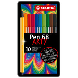 Boîte métal de 10 feutres de dessin pointe moyenne STABILO Pen 68 ARTY