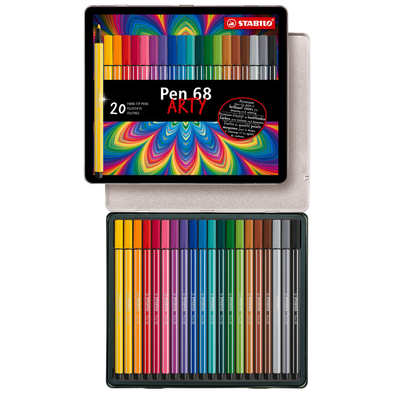 Boîte métal de 20 feutres de dessin Pen 68 ARTY