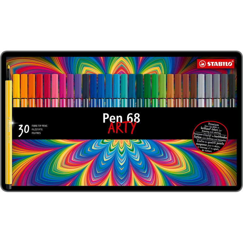 Boîte métal de 30 feutres de dessin Pen 68 ARTY