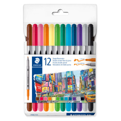Etui 12 feutres double-pointe 3 mm et 0,5-0,8 mm - Staedtler