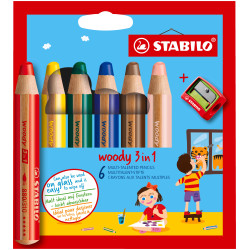 Pochette de 6 crayons de couleur STABILO woody 3 en 1 + taille-crayon