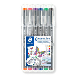 Feutres calibrés Pigment liner pochette 6 couleurs assorties - Pointes