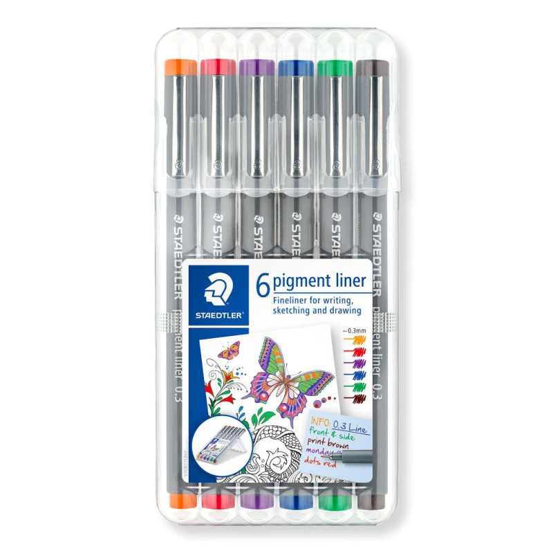 Feutres calibrés Pigment liner pochette 6 couleurs assorties - Pointes