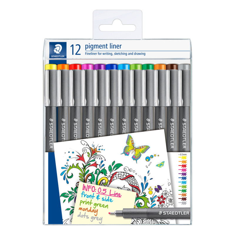 Pochette de 12 feutres couleurs assortis Pigment Liner