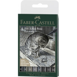 Boîte de 8 Feutres Pitt Artist Pen noir et gris (6 pointes pinceaux et